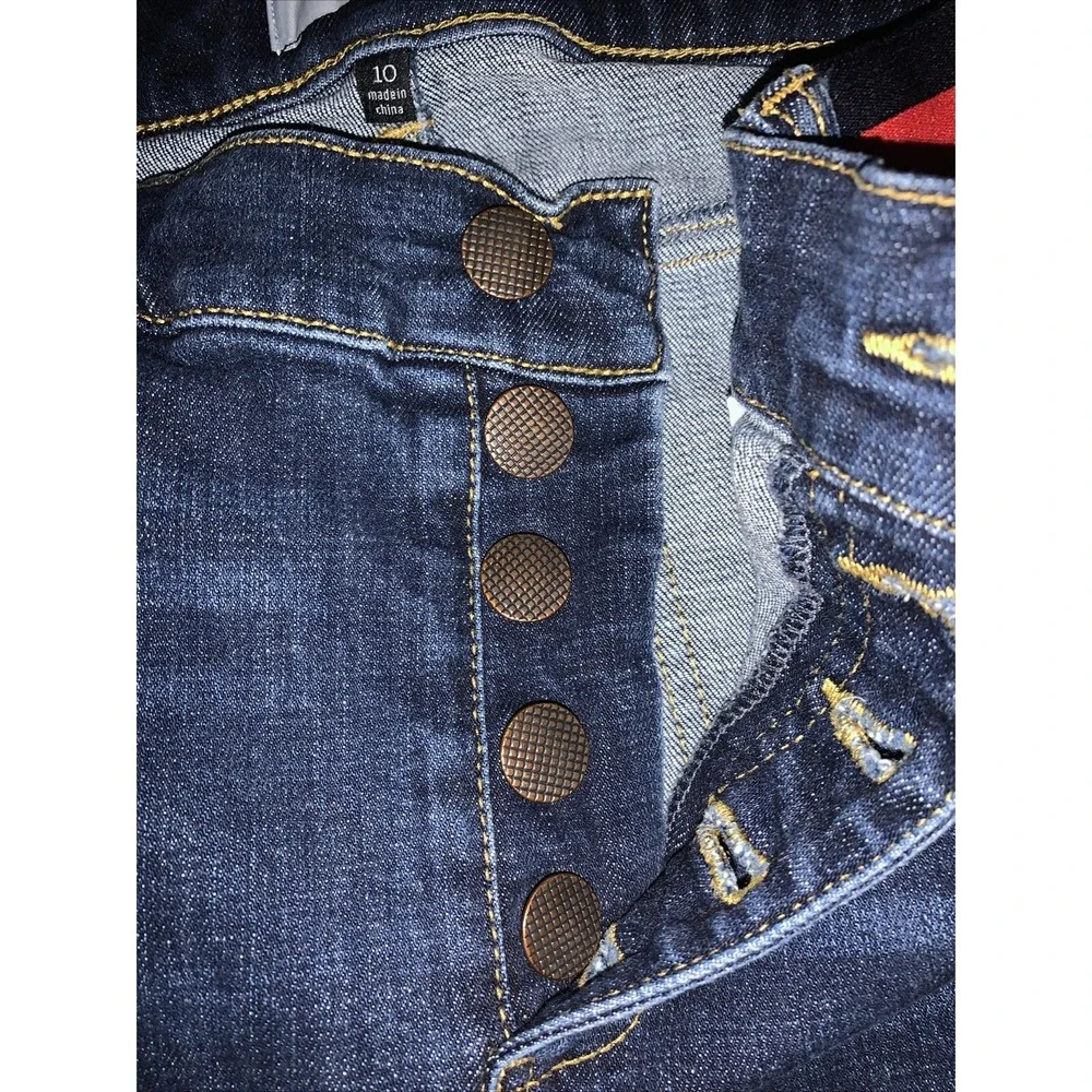 CAbi Skinny‎ Button Fly Jeans Size 10 Womens Dark Blue Bootcut 5 Pocket Belted